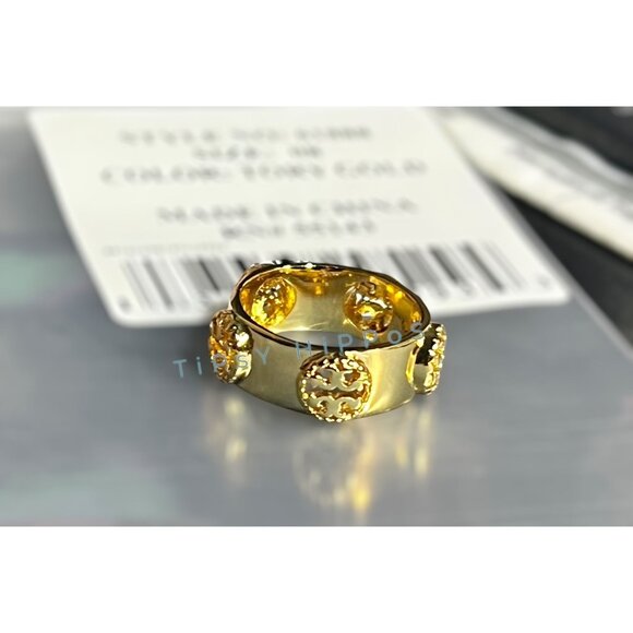 NEW! SIZE 7 Tory Burch Miller Gold-Plated Ring With Iconic Logo Design - Picture 2 of 3